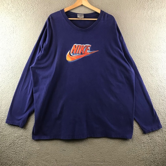 Vintage Nike Long Sleeve T-Shirt Mens XXL Purple Spell Out Logo Graphic Tee - Picture 1 of 11